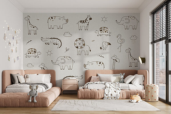 Groupe d'animaux dessinés sur une surface blanche Groupe d'animaux dessinés sur une surface blanche