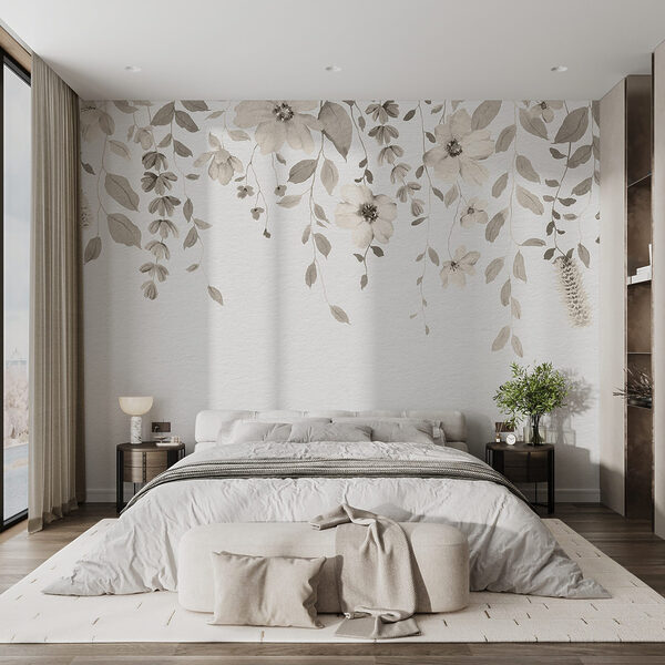 Motif botanique doux sur fond blanc Motif botanique doux sur fond blanc