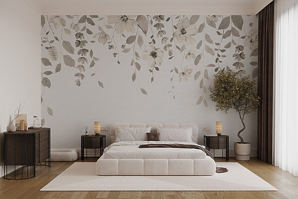 Motif botanique doux sur fond blanc Motif botanique doux sur fond blanc