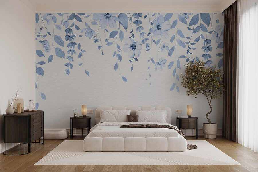 Papier peint Fleurs et feuilles bleues – Image 2