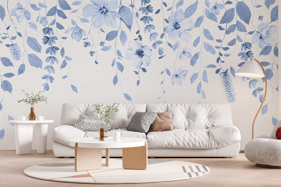 Papier peint Fleurs et feuilles bleues – Image 3