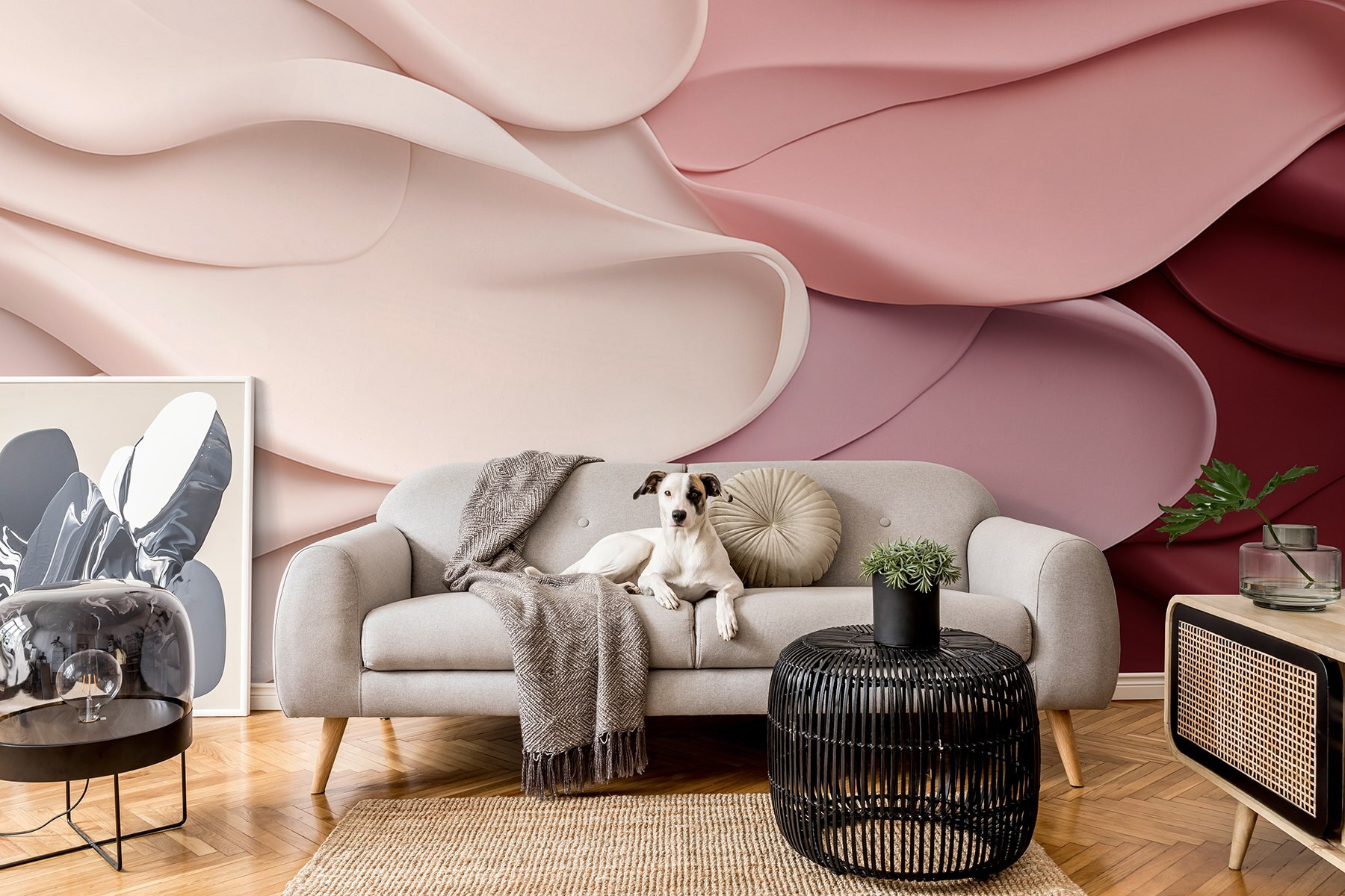 Group of pink and white wavy fabric