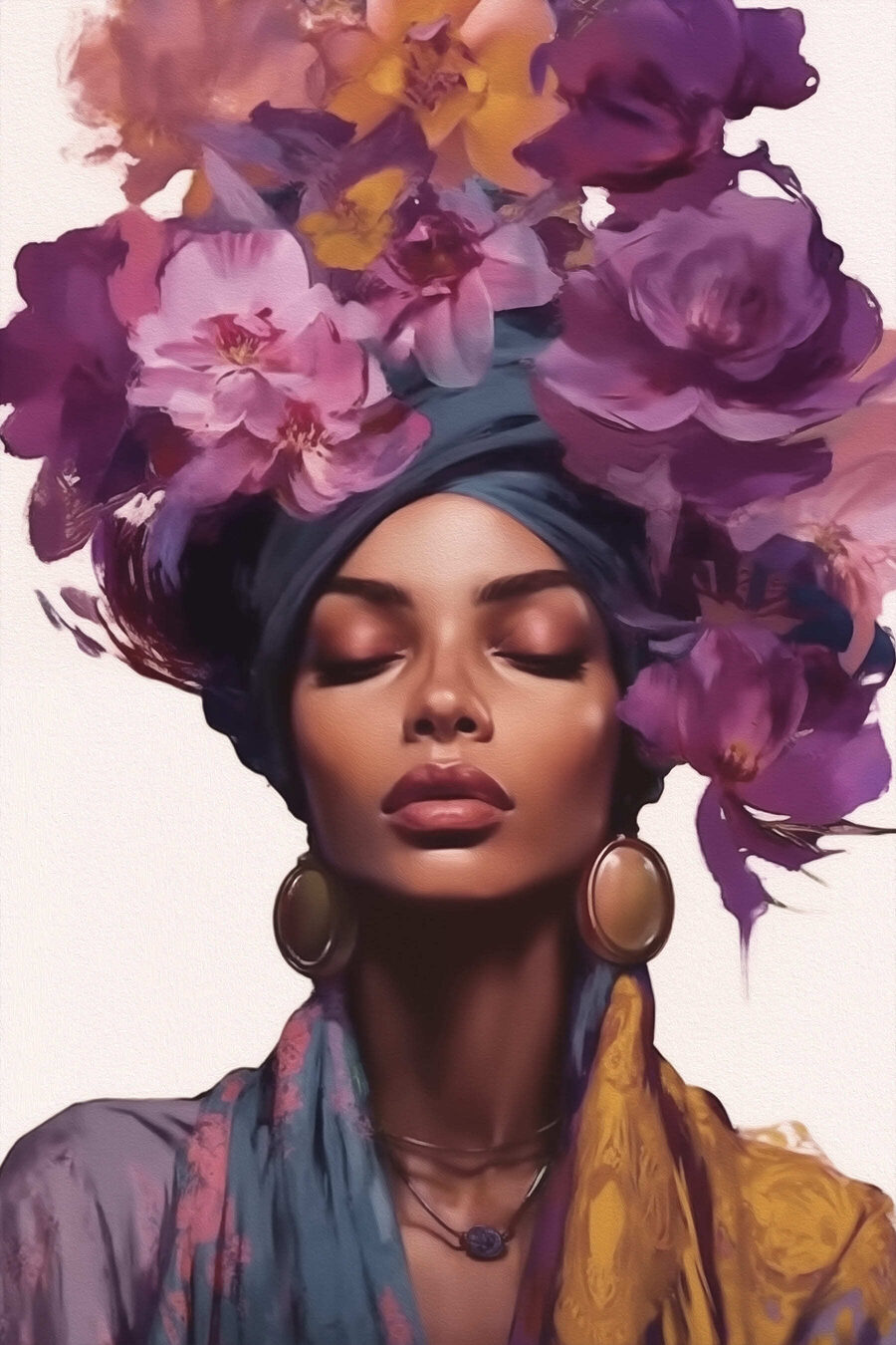 Femme avec des fleurs sur la tête