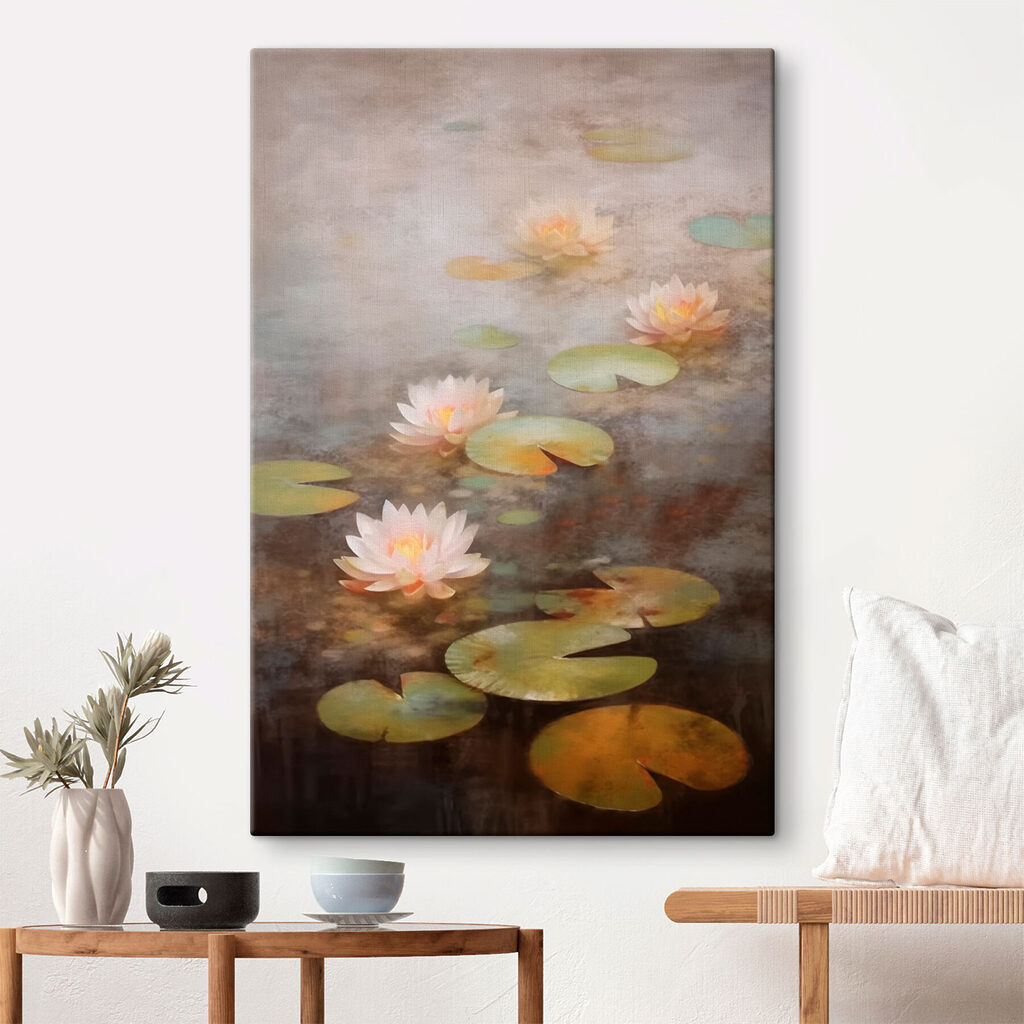 Water lily flowers and lily pads
