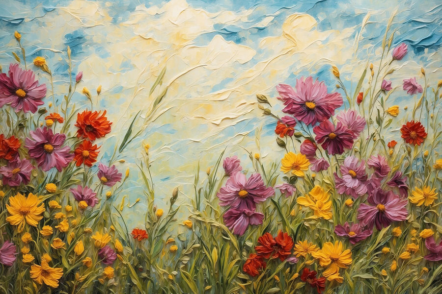 Peinture de fleurs et d'herbe