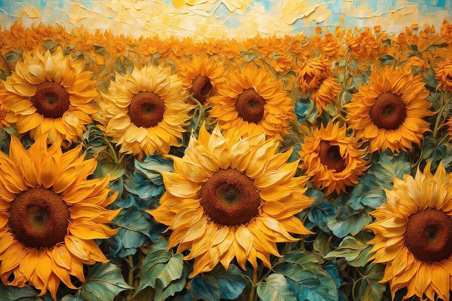 Peinture de tournesols dans un champ Peinture de tournesols dans un champ
