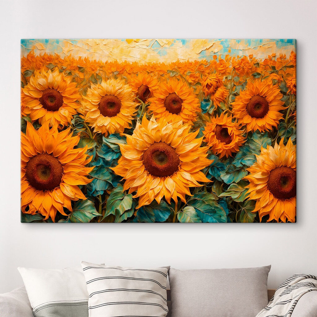 Painting of sunflowers in a field