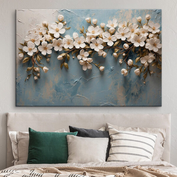 Fleurs blanches sur fond bleu Fleurs blanches sur fond bleu