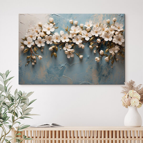 Fleurs blanches sur fond bleu Fleurs blanches sur fond bleu