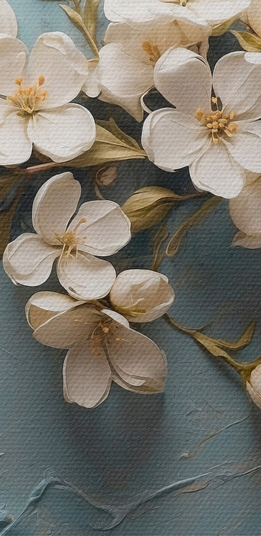 Fleurs blanches sur fond bleu