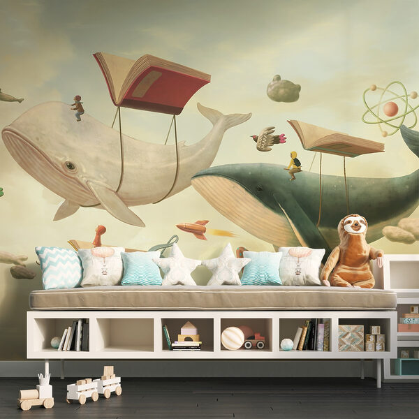 Baleine et baleine avec des livres et un livre dessus Baleine et baleine avec des livres et un livre dessus