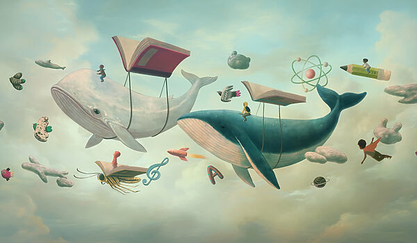 Baleine et baleine avec des livres et un livre sur elles Baleine et baleine avec des livres et un livre sur elles
