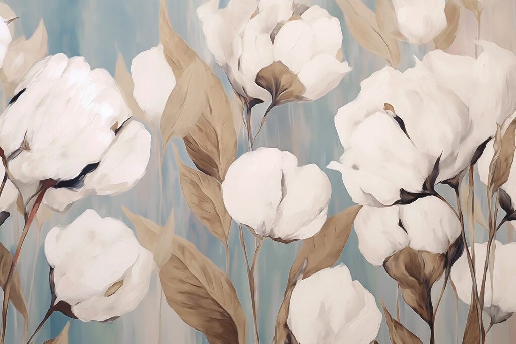 Peinture de fleurs blanches et de feuilles brunes Peinture de fleurs blanches et de feuilles brunes