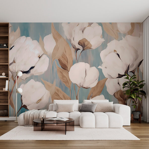 Peinture de fleurs blanches et de feuilles brunes Peinture de fleurs blanches et de feuilles brunes