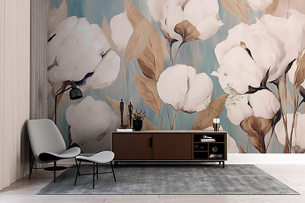 Peinture de fleurs blanches et de feuilles brunes Peinture de fleurs blanches et de feuilles brunes