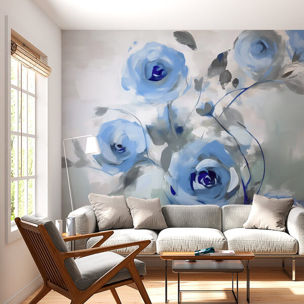 Papier peint Papier peint Peinture de fleurs bleues (UGS : w03358)