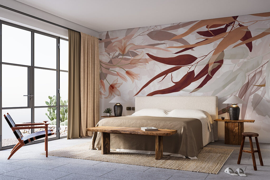 Delicate leaves and blossoms intertwine Delicate leaves and blossoms intertwine