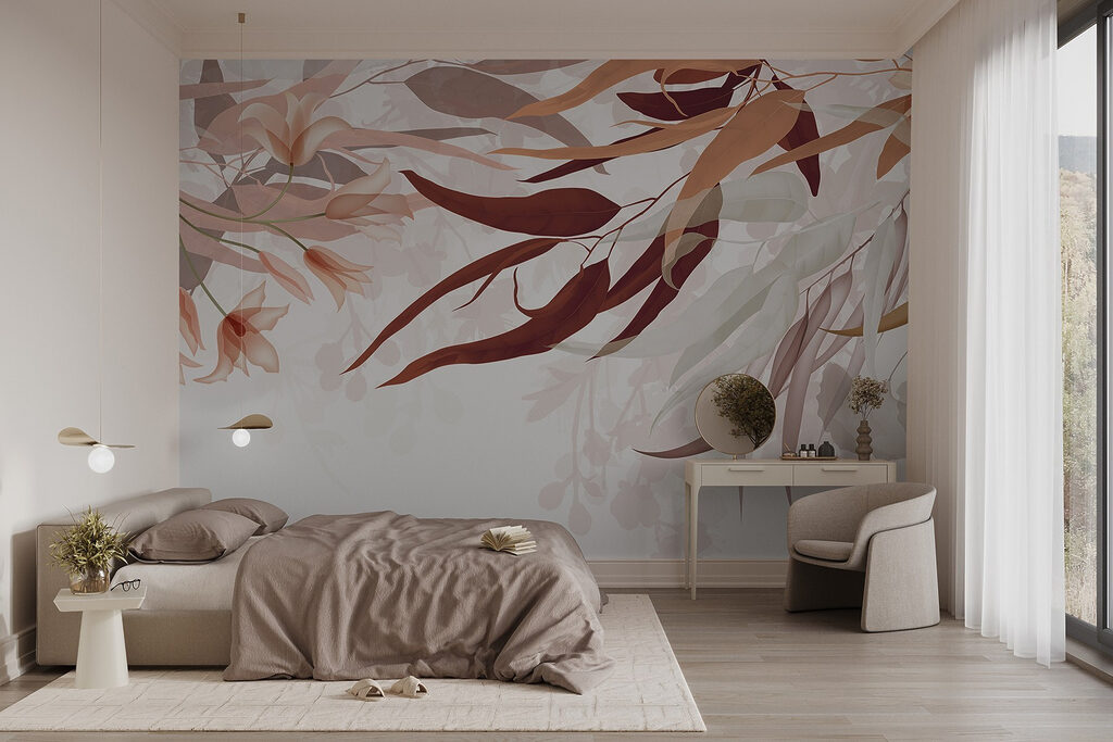 Delicate leaves and blossoms intertwine Delicate leaves and blossoms intertwine