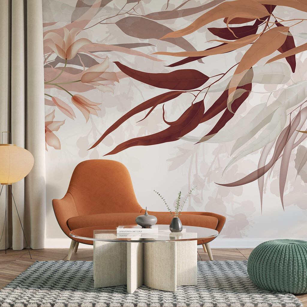 Delicate leaves and blossoms intertwine Delicate leaves and blossoms intertwine