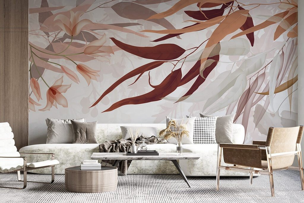 Delicate leaves and blossoms intertwine Delicate leaves and blossoms intertwine