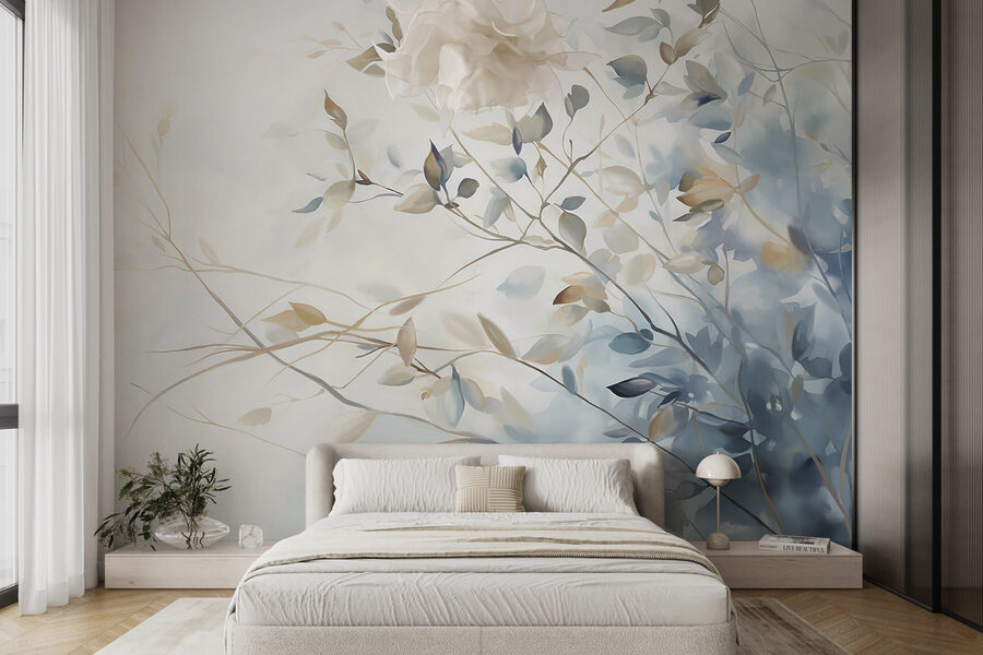 Peinture d'une branche d'arbre avec des feuilles