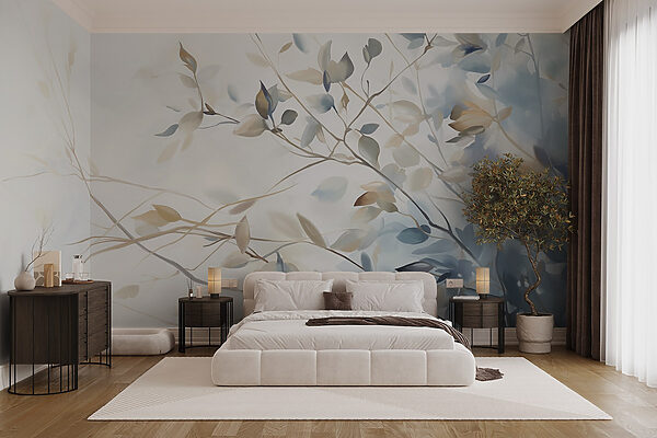Peinture d'une branche d'arbre avec des feuilles Peinture d'une branche d'arbre avec des feuilles