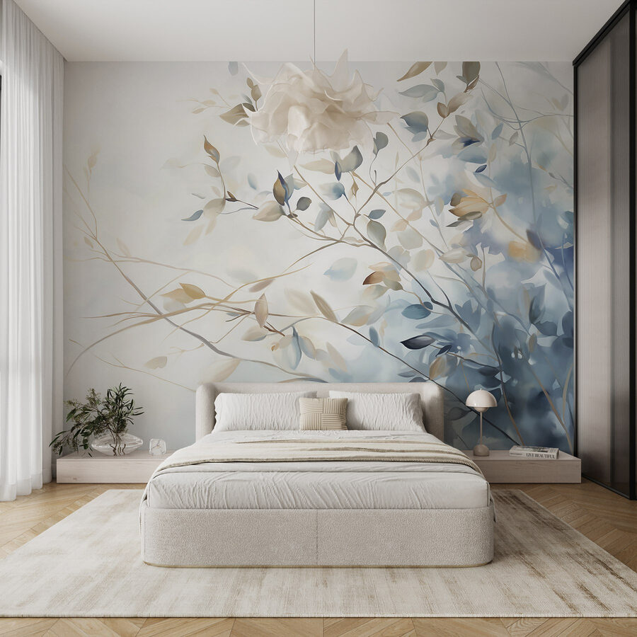 Peinture d'une branche d'arbre avec des feuilles