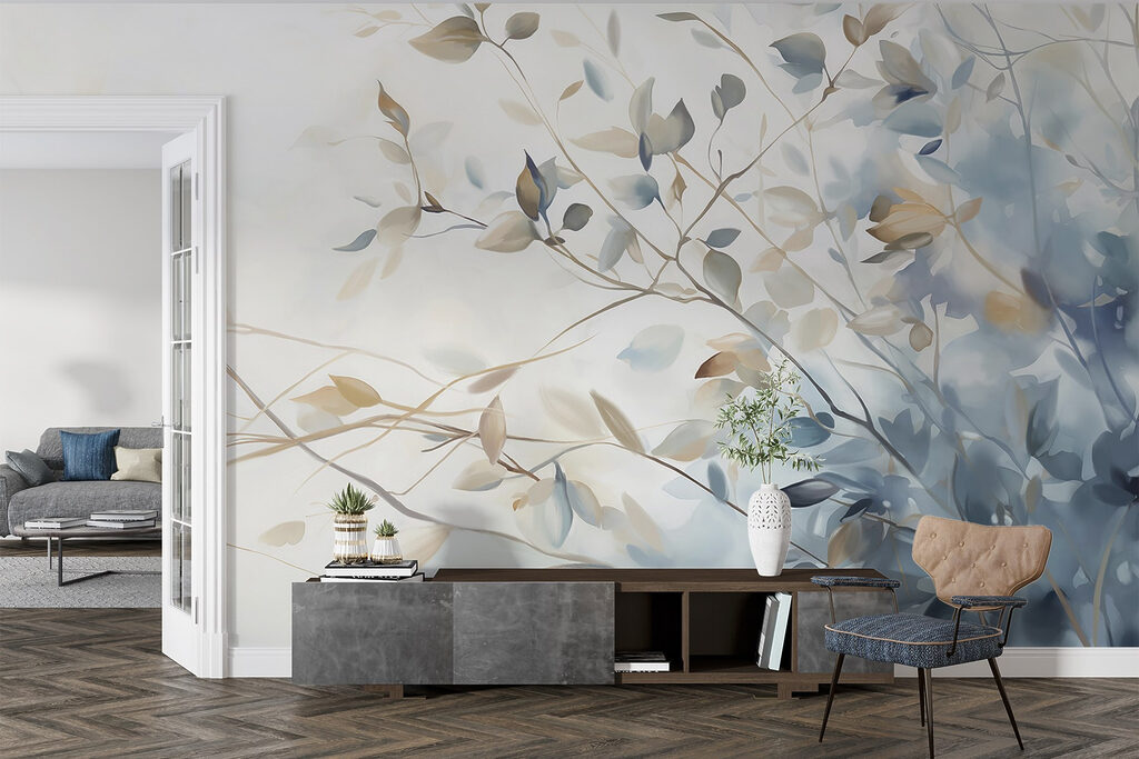 Painting of a tree branch with leaves Painting of a tree branch with leaves