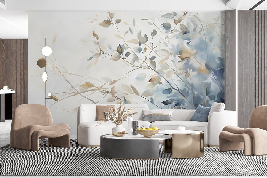 Peinture d'une branche d'arbre avec des feuilles