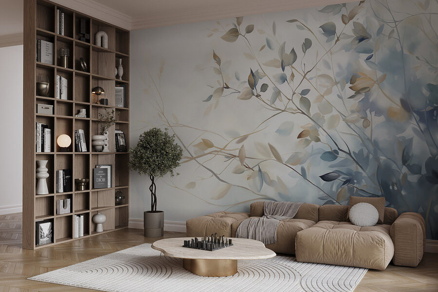 Peinture d'une branche d'arbre avec des feuilles