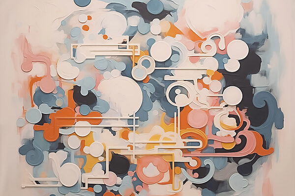 Œuvre d'art colorée avec des lignes et des cercles blancs Œuvre d'art colorée avec des lignes et des cercles blancs