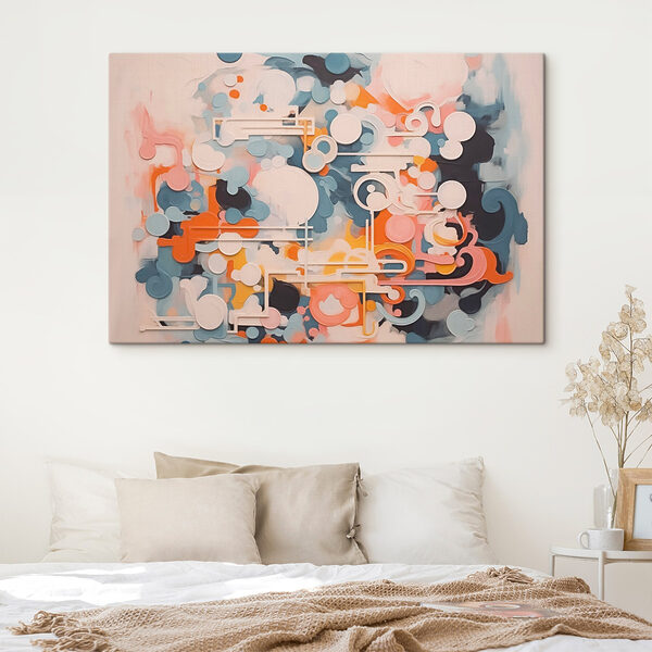 Œuvre d'art colorée avec des lignes et des cercles blancs Œuvre d'art colorée avec des lignes et des cercles blancs