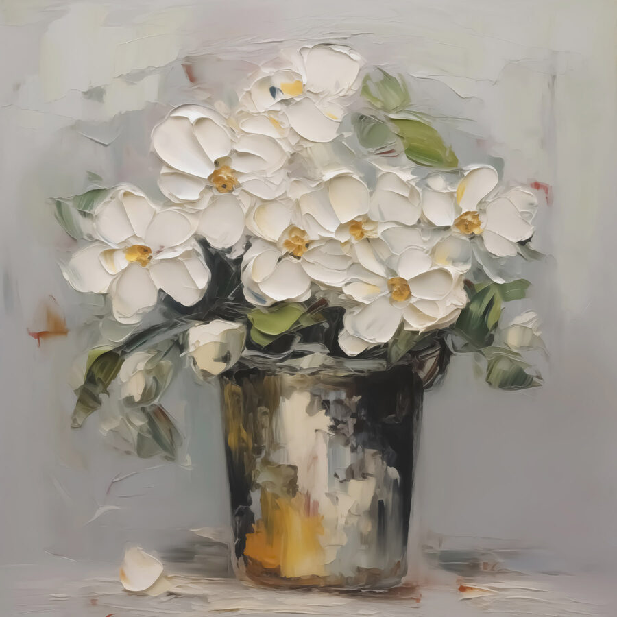Peinture de fleurs dans un seau