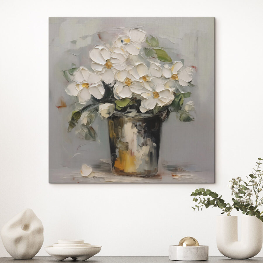 Peinture de fleurs dans un seau