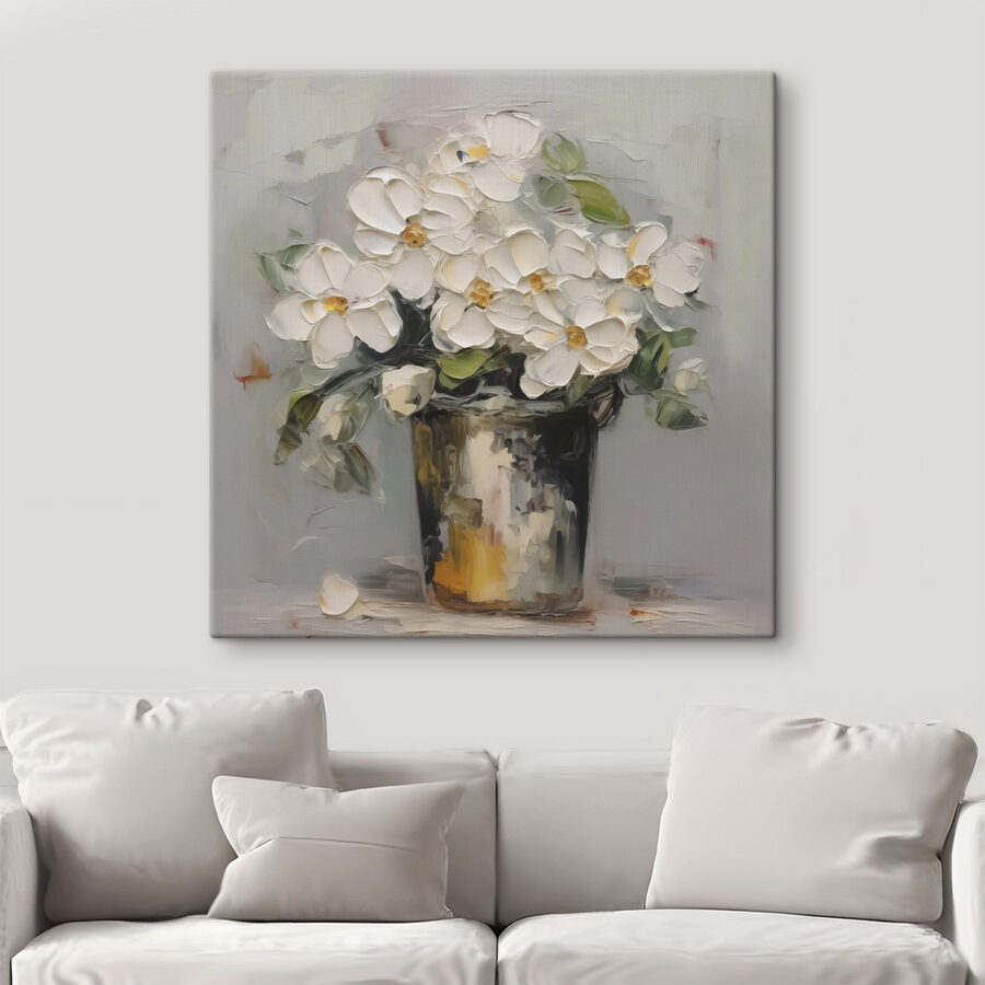 Peinture de fleurs dans un seau