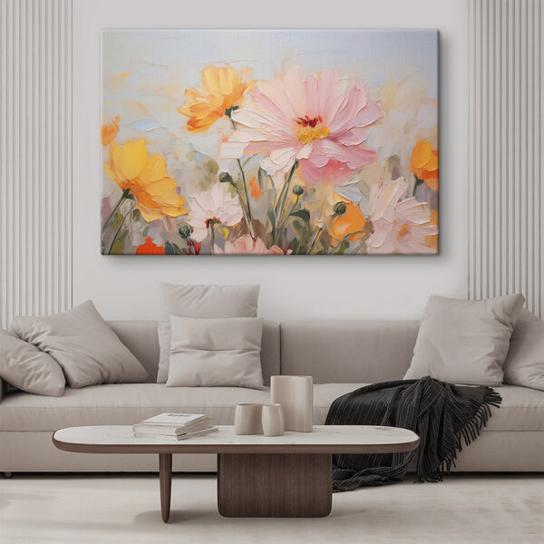 Peinture de fleurs sur fond bleu Peinture de fleurs sur fond bleu
