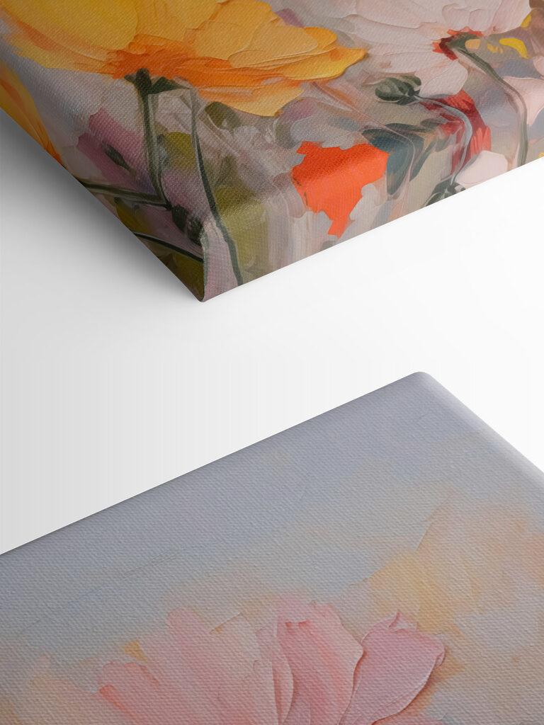 Painting of flowers on a blue background