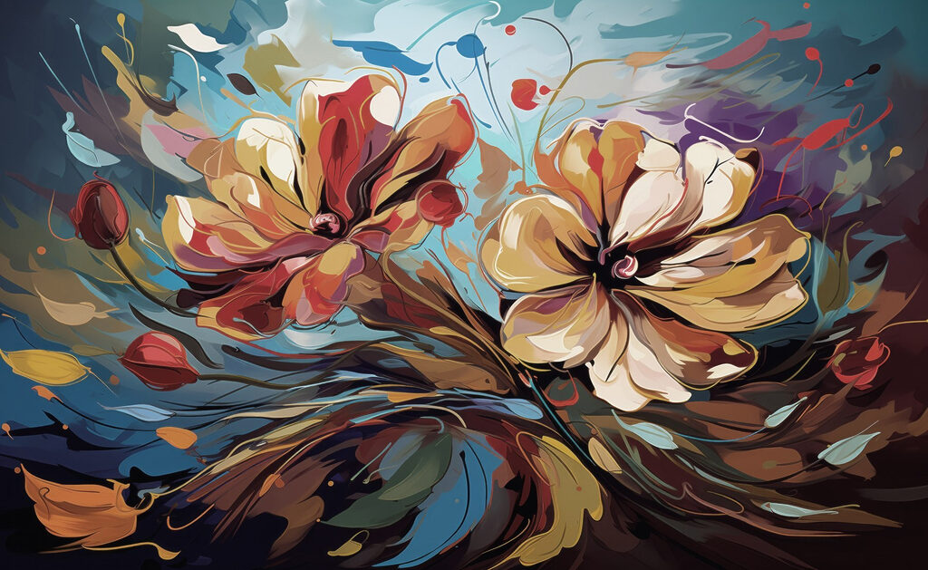 Peinture de fleurs sur fond bleu Peinture de fleurs sur fond bleu
