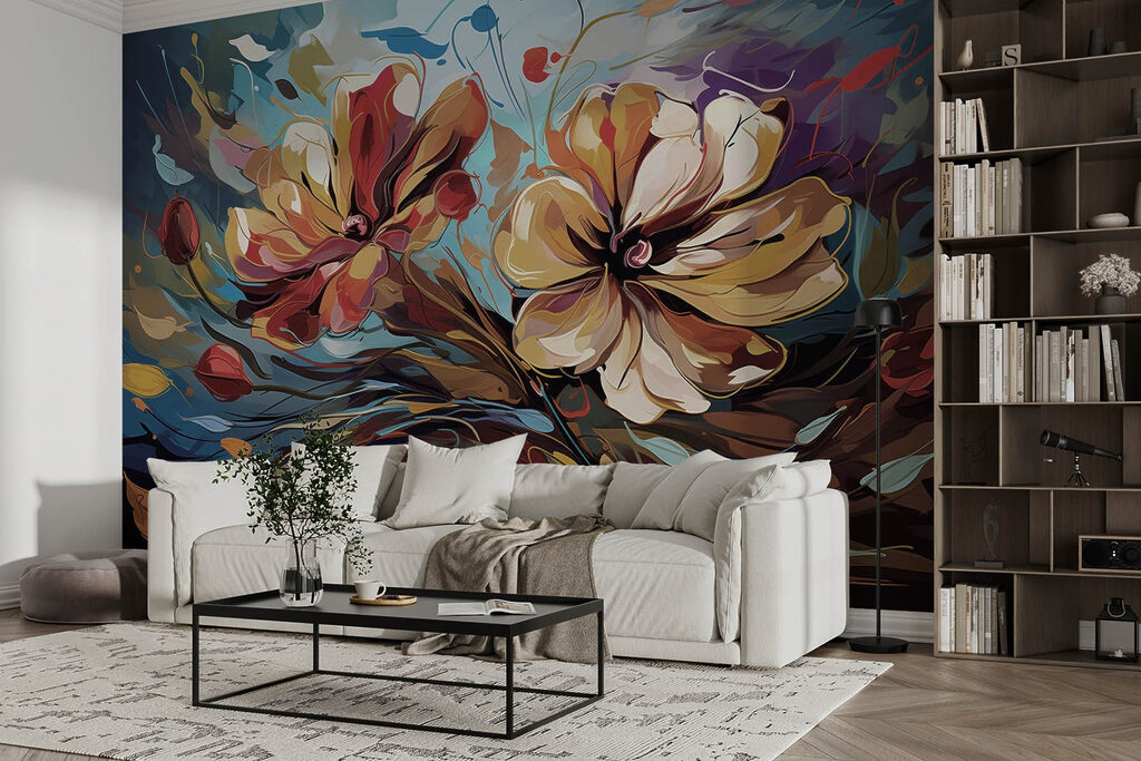 Painting of flowers on a blue background Painting of flowers on a blue background