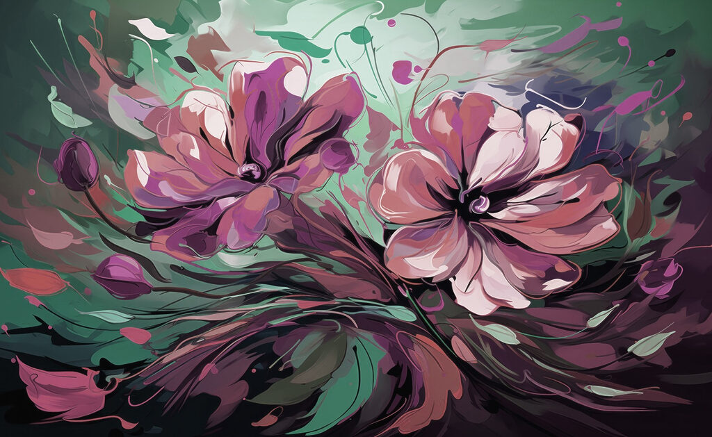 Peinture de fleurs sur fond vert Peinture de fleurs sur fond vert