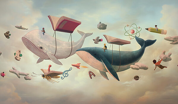 Baleine et baleine avec des livres et un livre sur elles Baleine et baleine avec des livres et un livre sur elles