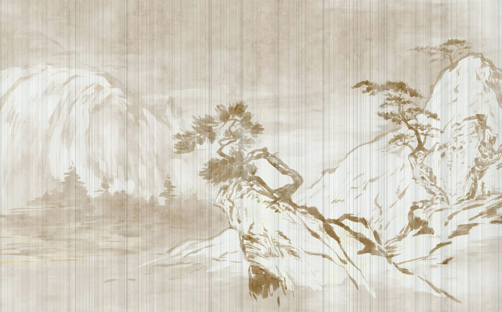 Painting of mountains and trees