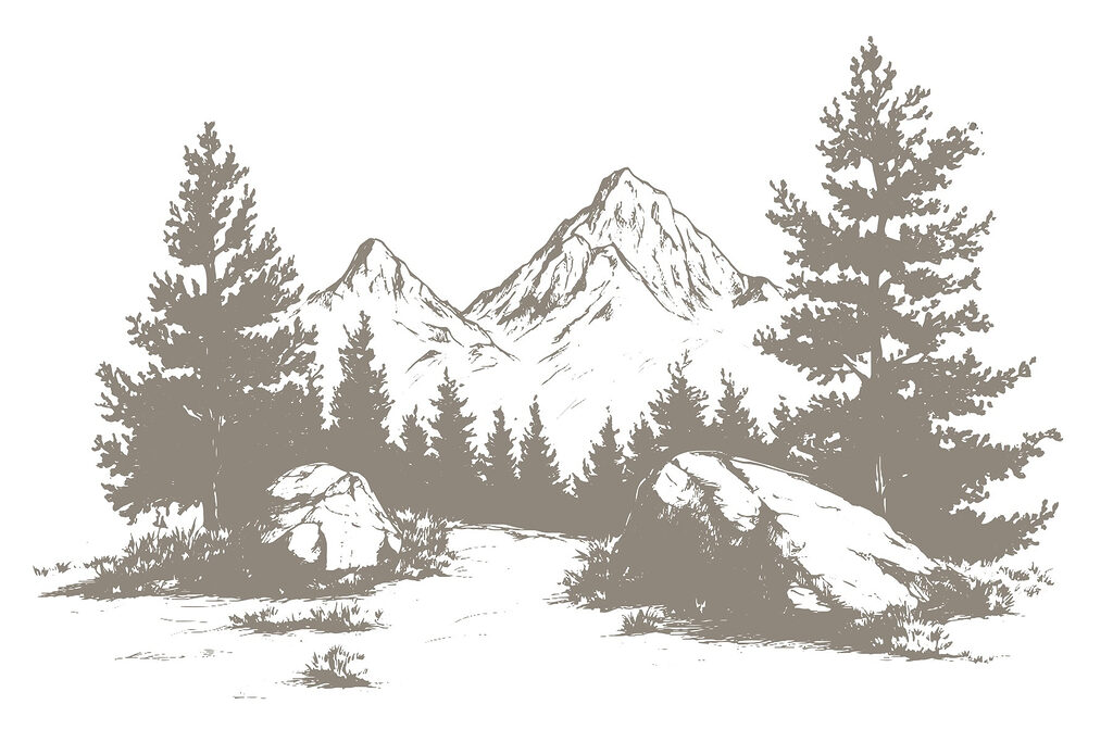 Chaîne de montagnes avec arbres et rochers Chaîne de montagnes avec arbres et rochers