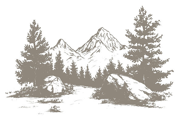 Chaîne de montagnes avec arbres et rochers Chaîne de montagnes avec arbres et rochers