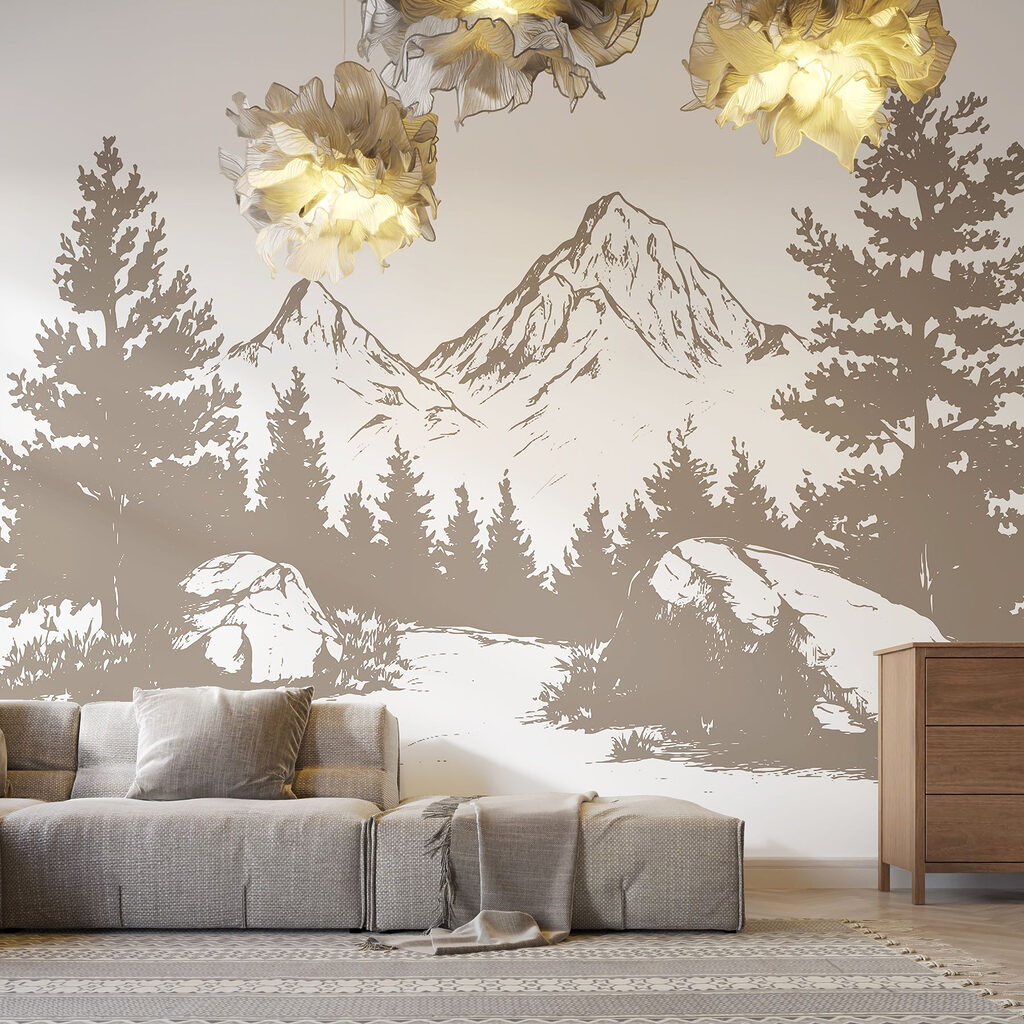 Mountain range with trees and rocks Mountain range with trees and rocks