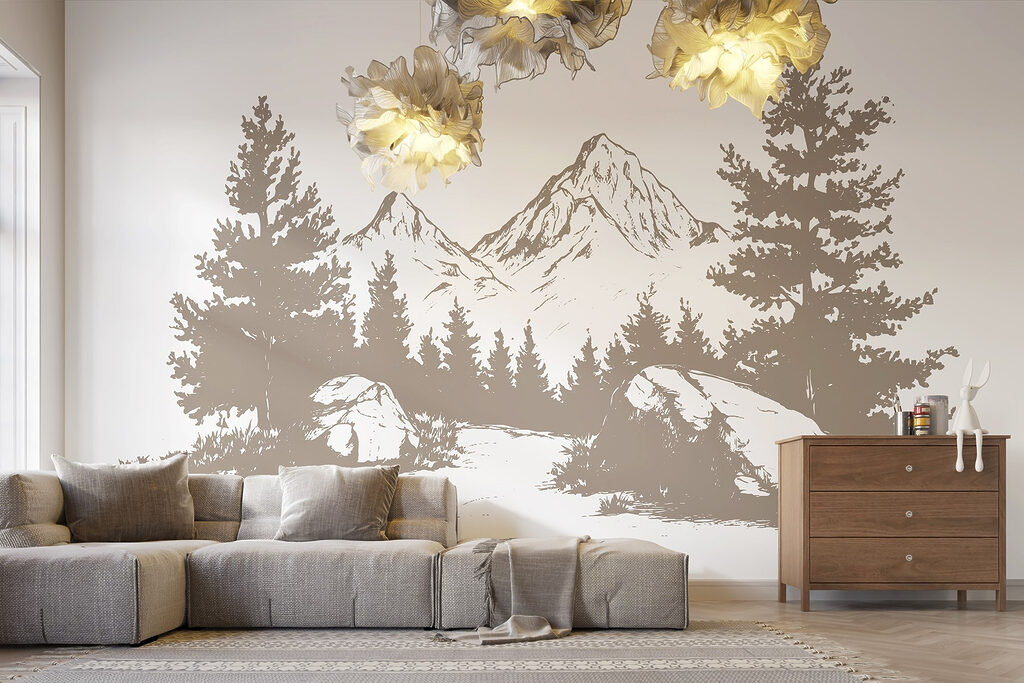 Mountain range with trees and rocks Mountain range with trees and rocks