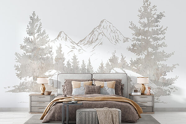 Papier peint Papier peint Dessin d'une chaîne de montagnes (UGS : w03343)