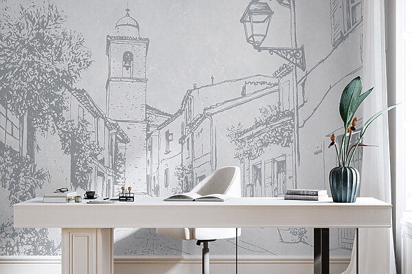 Dessin d'une rue avec un clocher Dessin d'une rue avec un clocher
