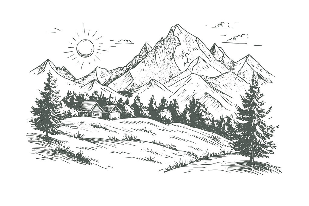 Paysage avec des arbres et une maison Paysage avec des arbres et une maison