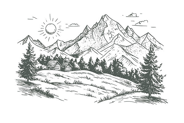 Paysage avec des arbres et une maison Paysage avec des arbres et une maison